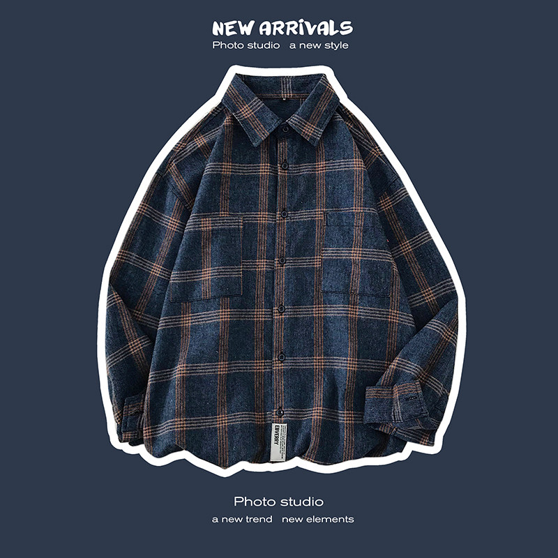 潮流格子男长袖秋冬季服潮牌寸衬衫 fizze衬衫