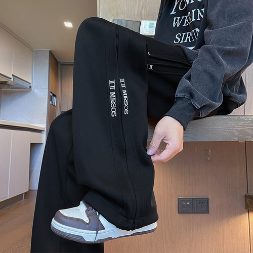 裤子男春夏季薄款运动冰丝休闲裤潮牌青少年宽松阔腿垂感直筒长裤 - 图2