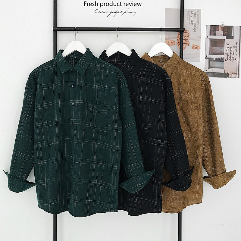 港风男秋冬季潮流格子长袖韩版衬衫 fizze衬衫