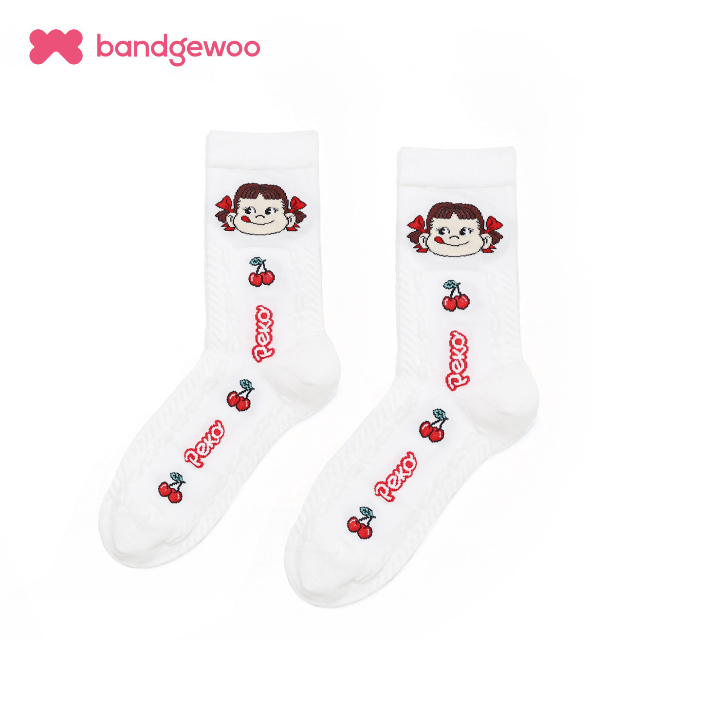 阪织屋卡通萌趣中筒袜PEKO系列棉质提花学院风甜美可爱学生女袜 - 图2