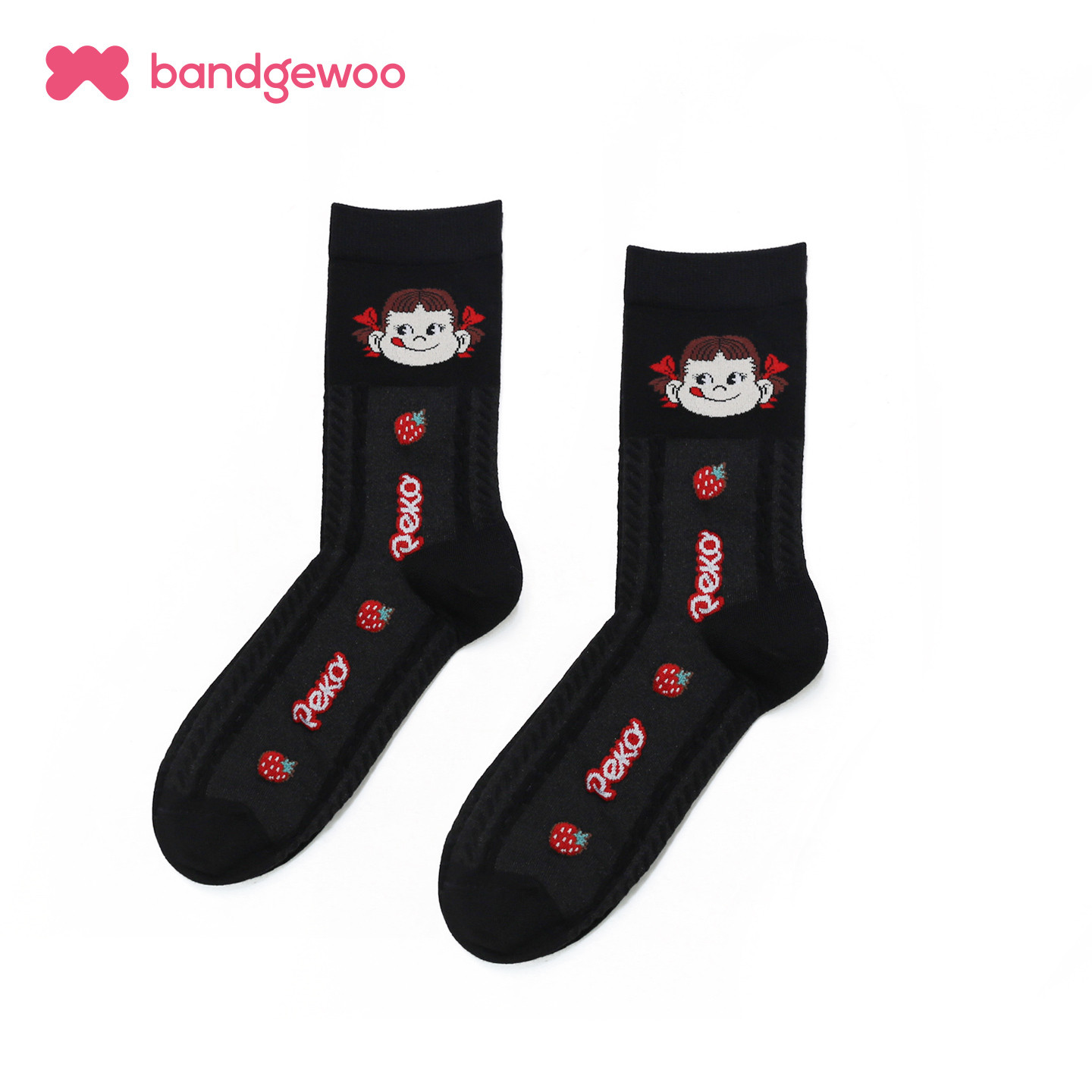 阪织屋卡通萌趣中筒袜PEKO系列棉质提花学院风甜美可爱学生女袜 - 图1