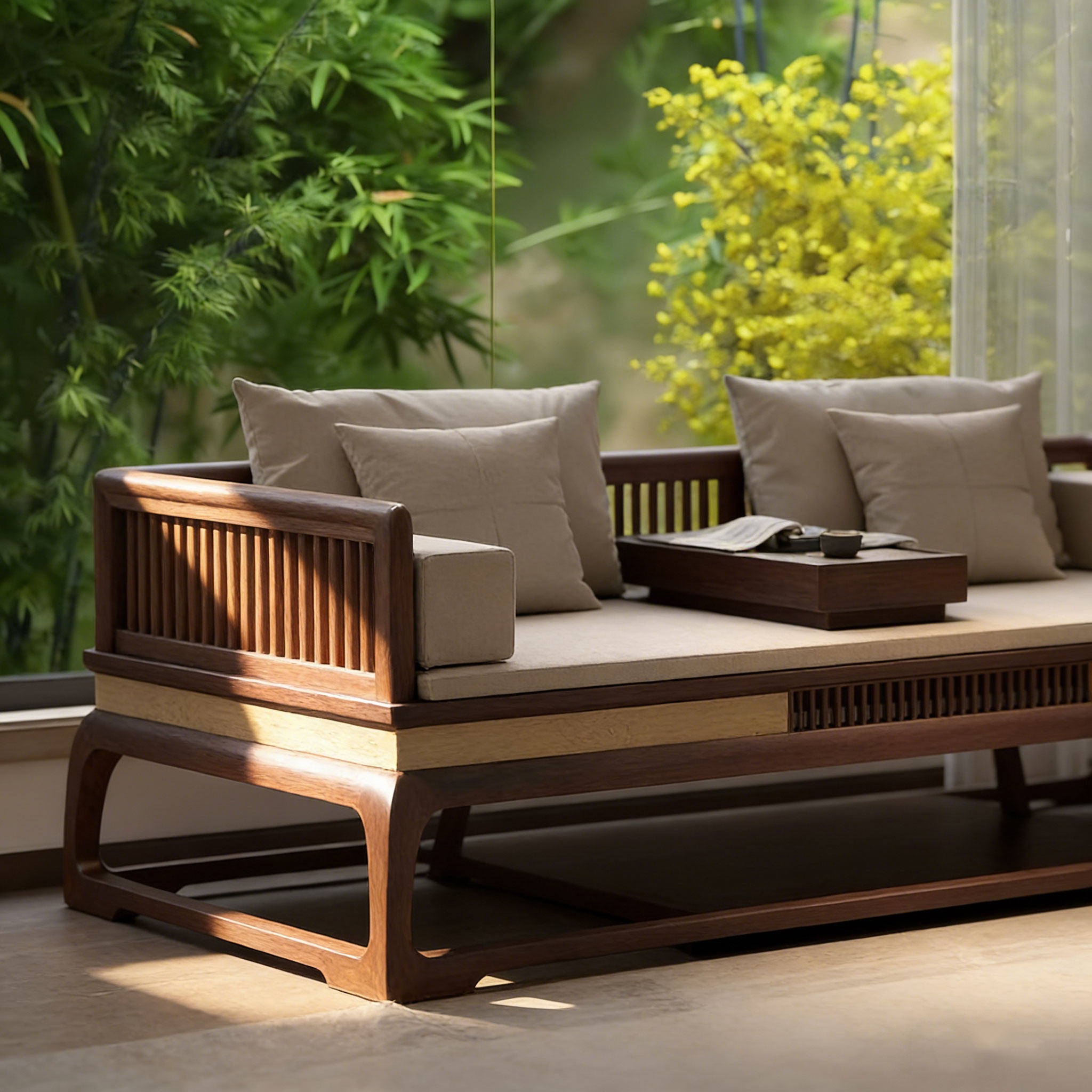 新中式实木罗汉床高端黑胡桃木禅意家用客厅罗汉榻小户型家用沙发,淘宝优惠券,粉丝福利购,淘宝优惠卷