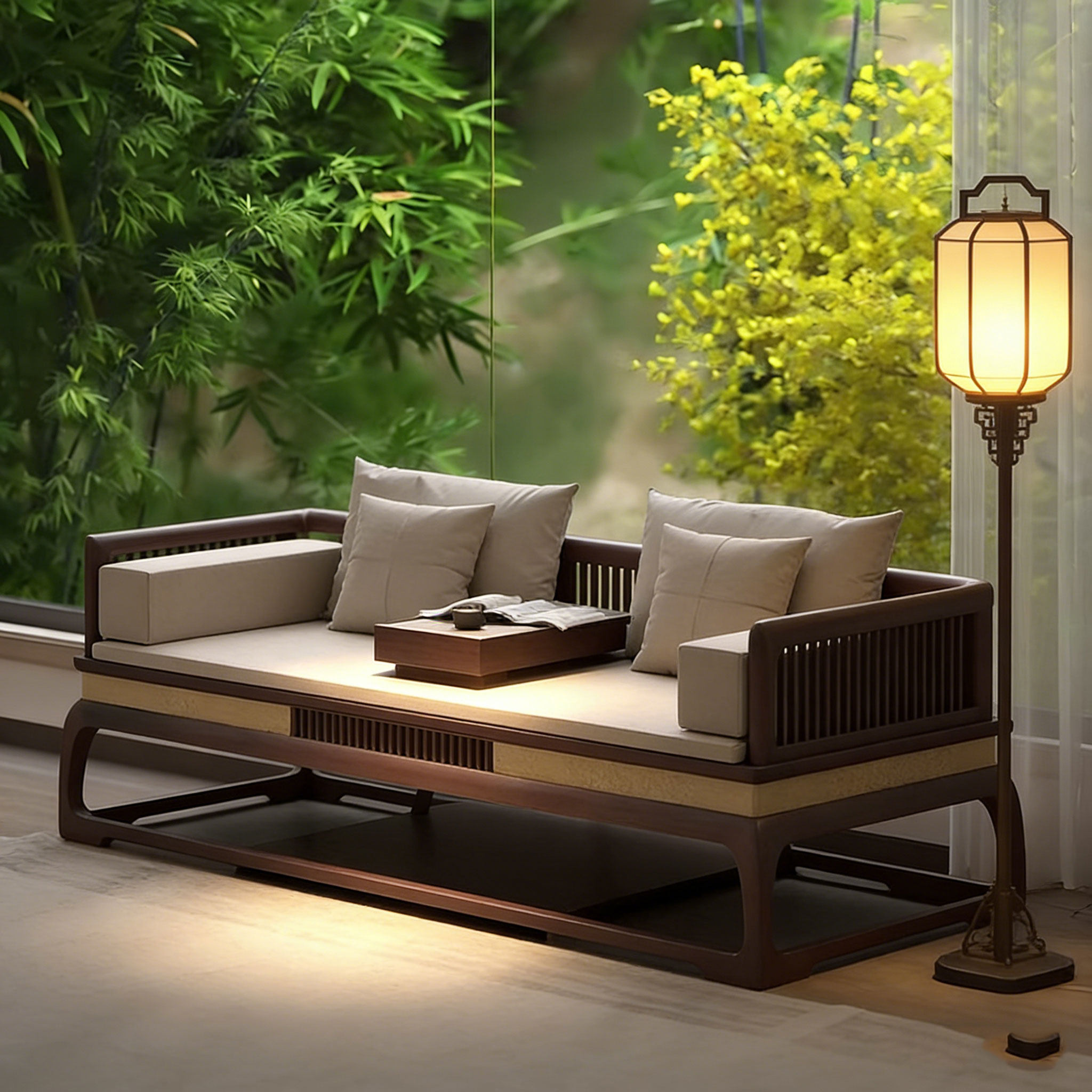 新中式实木罗汉床高端黑胡桃木禅意家用客厅罗汉榻小户型家用沙发,淘宝优惠券,粉丝福利购,淘宝优惠卷