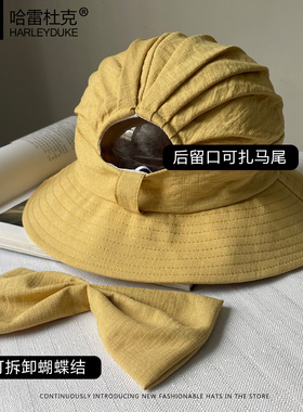 春夏新款女扎马尾防晒渔夫帽