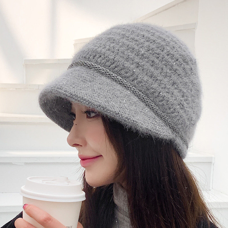 法式气质短檐贝雷帽子女秋冬季双层毛线帽保暖护耳百搭青年包头帽