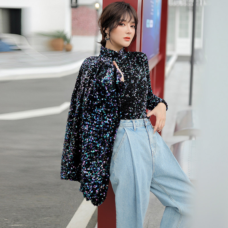 品诺狐亮片很仙的超仙2020新款上衣 品诺狐新德瑞娜T恤