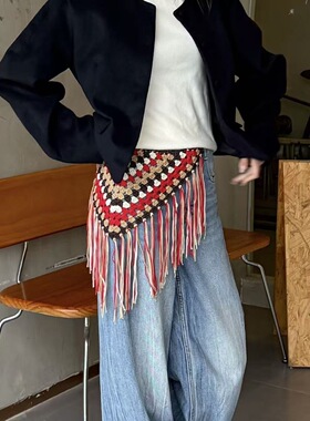 复古波西米亚流苏宽腰带女