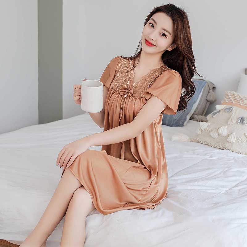 俏丽雅女士冰丝短袖性感丝绸睡裙 俏丽雅睡衣/家居服套装