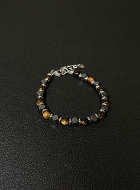 小心袖口 Vintage中古原创虎眼碎石叠戴串珠手链小众高级感配饰