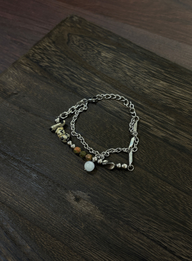 小心袖口 中古Vintage天然石珠钛钢手链转运珠男女小众简约配饰