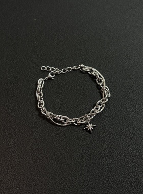 小心袖口 Vintage中古简约双层钛钢星星手链朋克手链配饰小众配饰
