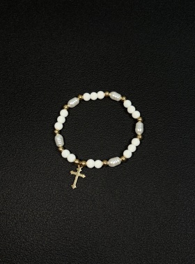 【拍一发二】小心袖口 vintage中古黑白十字架手链手串复古情侣