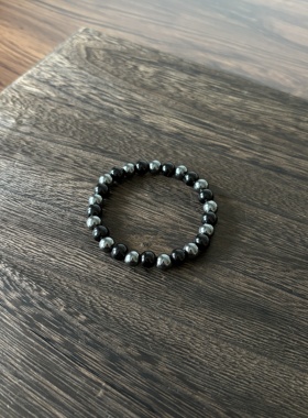 小心袖口 Vintage中古黑银石手链复古简约小众男女配饰饰品