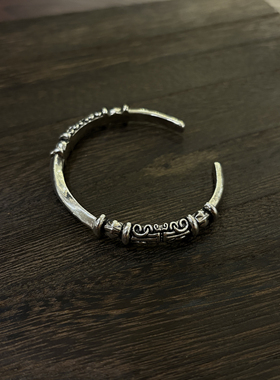 小心袖口 Vintage中古运转乾坤活口手镯小众设计钛钢做旧手环