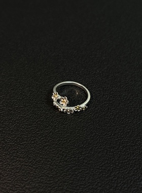 小心袖口「亮银梅花」Vintage中古戒指小众设计开口金属指环配饰