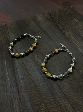 小心袖口 「黑金财虎」原创小众天然石珠拼接手链男女串珠配饰