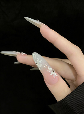 【月兰玉白】手工穿戴甲气质渐变裸色乳白色显白高级感美甲贴长款