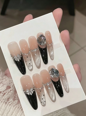 【摩卡奶酪】手工穿戴甲miu系千金风黑色法爆闪波点猫眼显白美甲