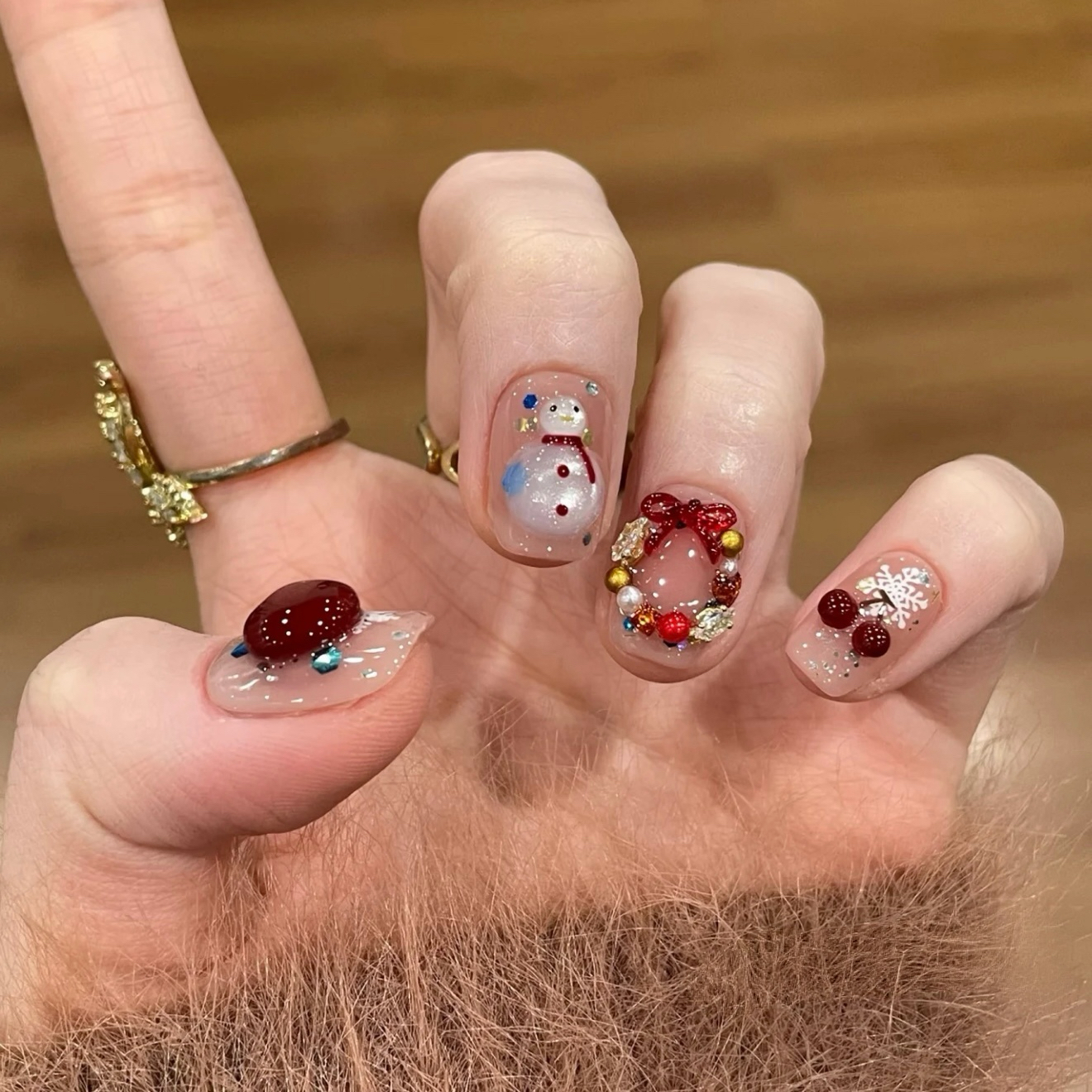 【雪趣童梦】圣诞氛围感美甲立体猫眼小雪人可爱显白纯手工穿戴甲 - 图1