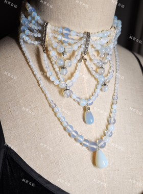 蛋白石多层项链 重工choker中古vintage珠宝秀场同款晚宴复古颈链