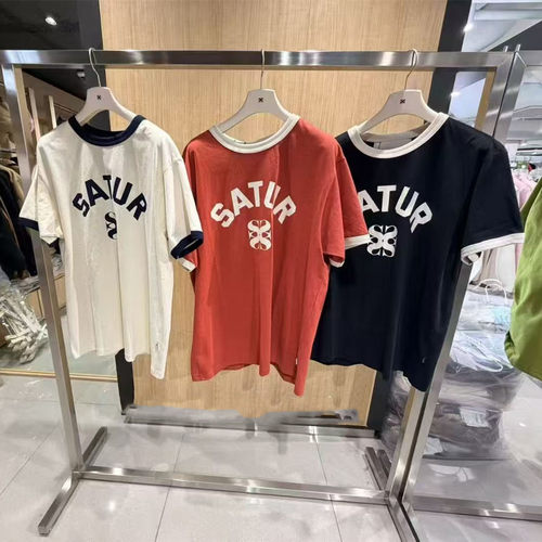 Satur专柜正品26春夏新品学院风撞色款短袖T恤SA262WTS01 - 图0