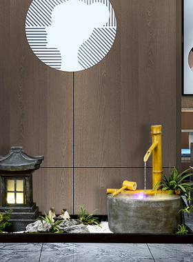 室内日式风庭院假山鱼池装饰品