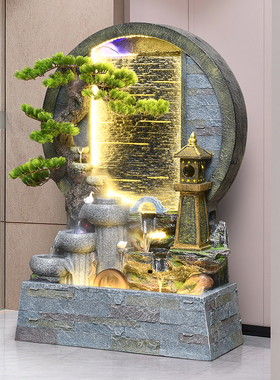 中式假山水幕墙喷泉招财摆件