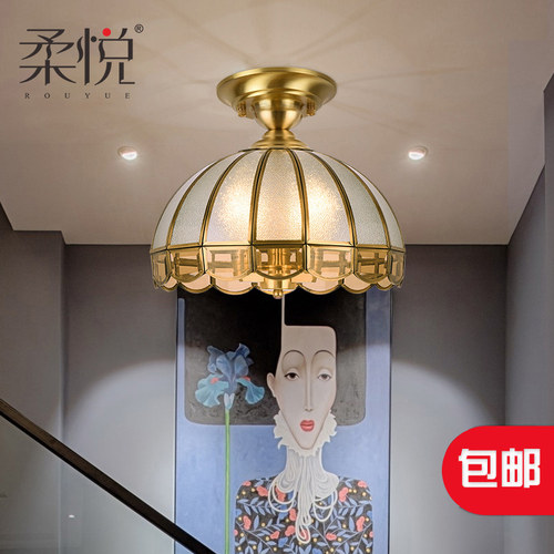 柔悦灯饰全铜欧式轻奢吊灯餐厅简约现代过道灯卧室入户走廊阳台灯 - 图0