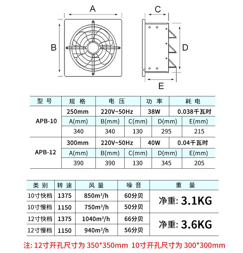 风能达排气扇厨房排风扇强力抽风机不锈钢换气扇通风扇静音抽气扇-图2