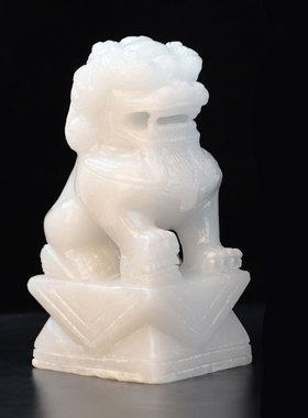 天然玉石狮子摆件一对风水宫门