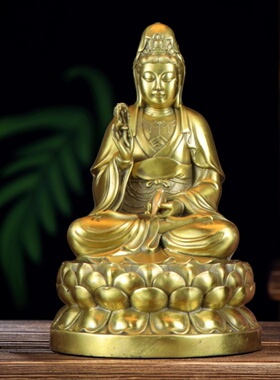 黄铜佛像观音地藏三宝佛摆件家居店铺客厅玄关装饰工艺品禅意供奉