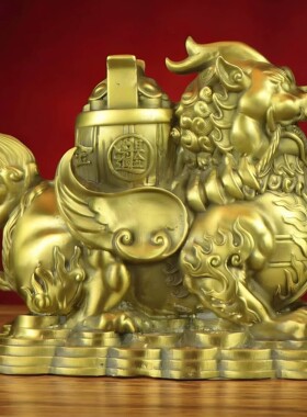 铜貔貅聚宝盆摆件一对开业礼品