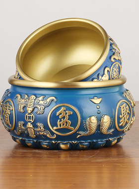 黄铜彩绘聚宝盆摆件八宝聚宝盆八福聚宝盆红色蓝色聚宝盆家居摆件