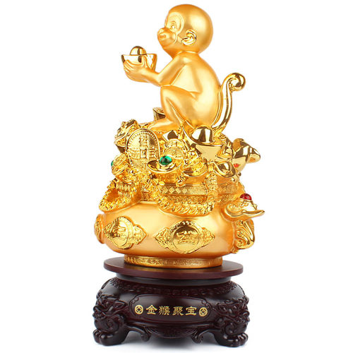 猴子聚宝盆摆件元宝金猴聚宝工艺品家居风水吉祥物属相猴开业礼品 - 图0