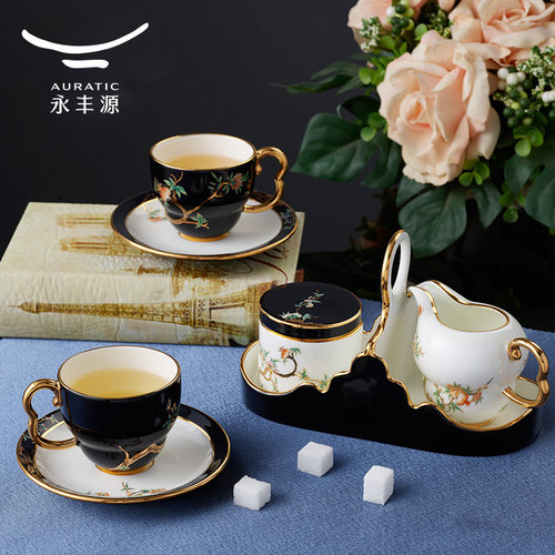 永丰源石榴家园杯碟套装花卉陶瓷咖啡杯套装轻奢下午茶茶具礼盒装 - 图0