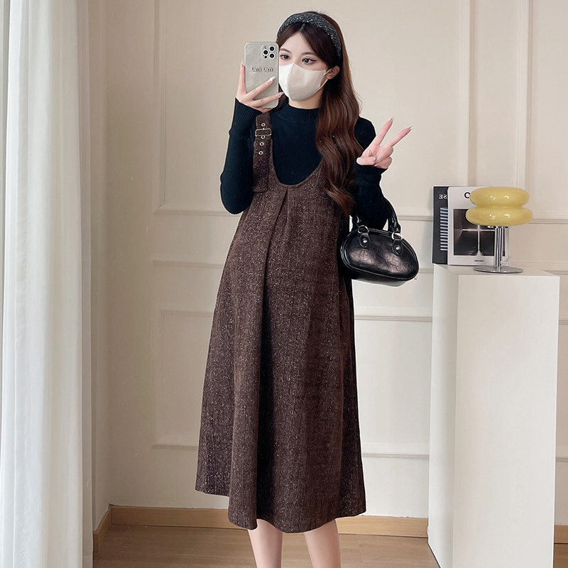 时尚大码孕妇装2025年秋冬季新品背带孕妇连衣裙+毛衣两件套洋气,淘宝优惠券,粉丝福利购,淘宝优惠卷