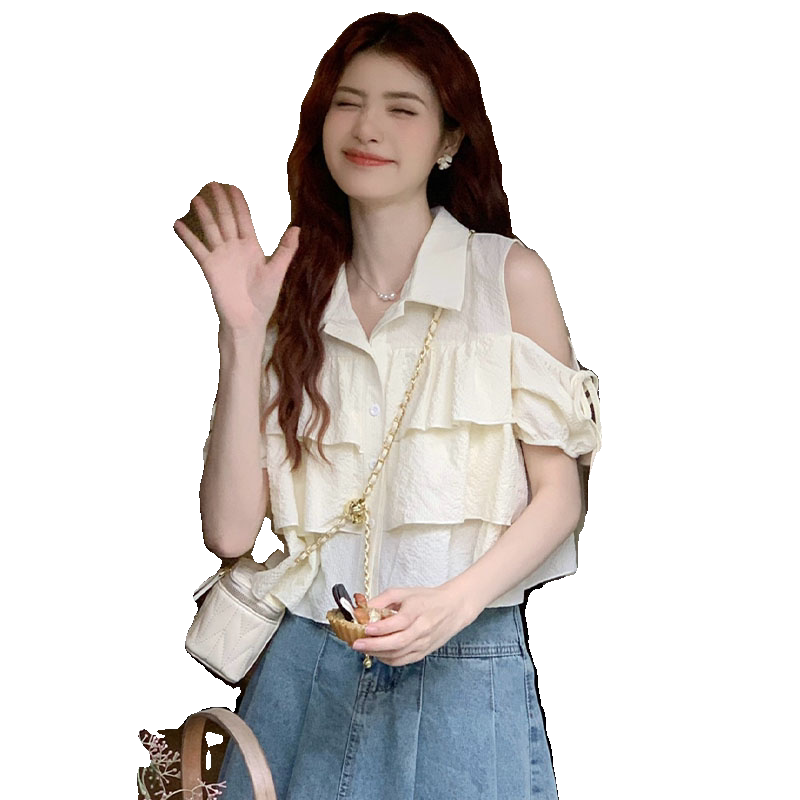 法式气质小众衬衫女2025夏季新款减龄显瘦设计感时尚百搭露肩上衣