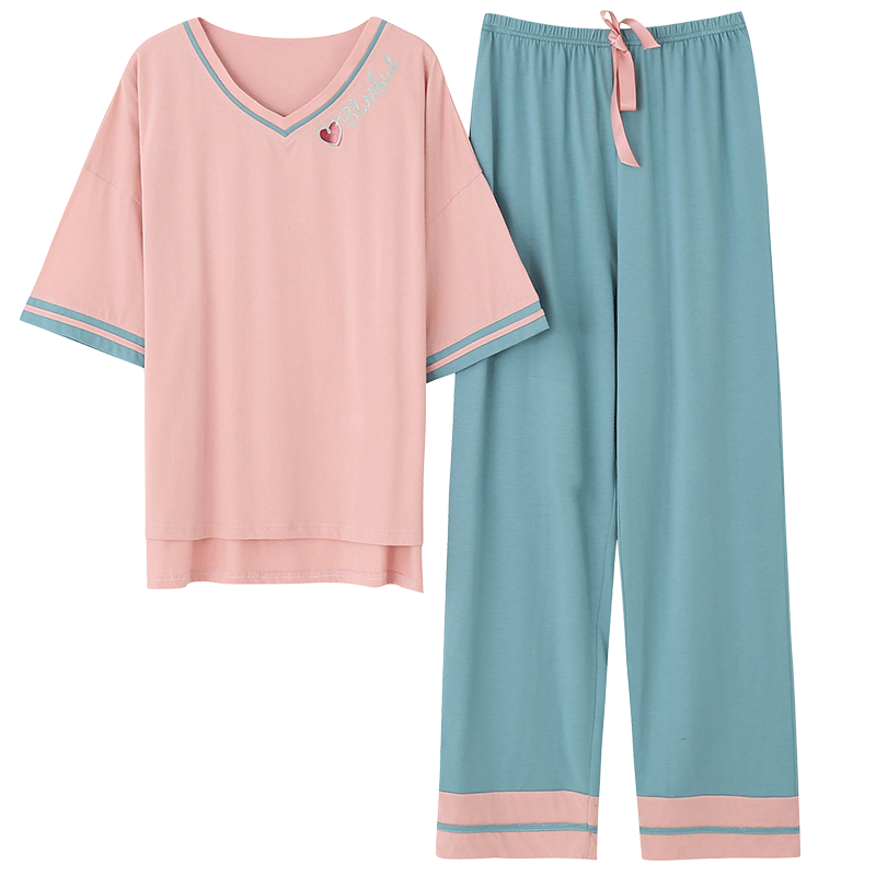 夏纯棉薄款两件套短袖长裤休闲睡衣 佐菲睡衣/家居服套装