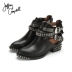 Jeffrey Campbell đầu tròn màu đen đinh tán rỗng dây kéo vuông với giày thấp nữ 2019 mới - Giày cắt thấp