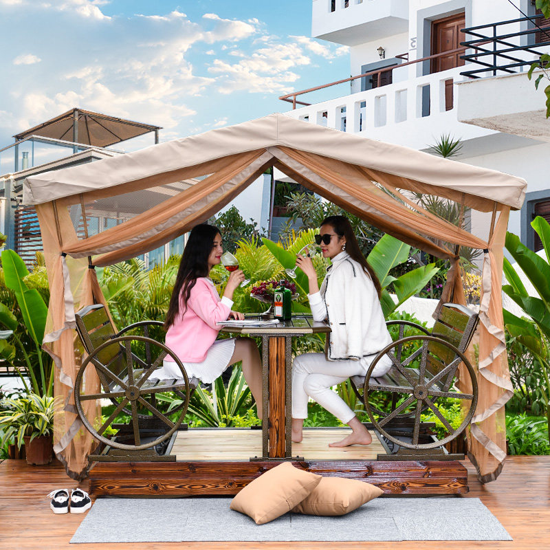 藤朝碳化木户外秋千四人动力摇椅室外庭院花园休闲成人铁艺别墅