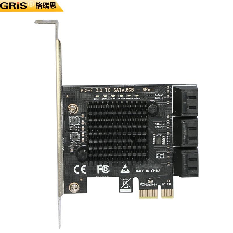 GRIS 6口PCI-E转SATA 3.0 X1扩展卡6Gbps高速不支持raid阵列卡电脑SSD固态硬盘转接台式机服务器Serial ATA线-图3