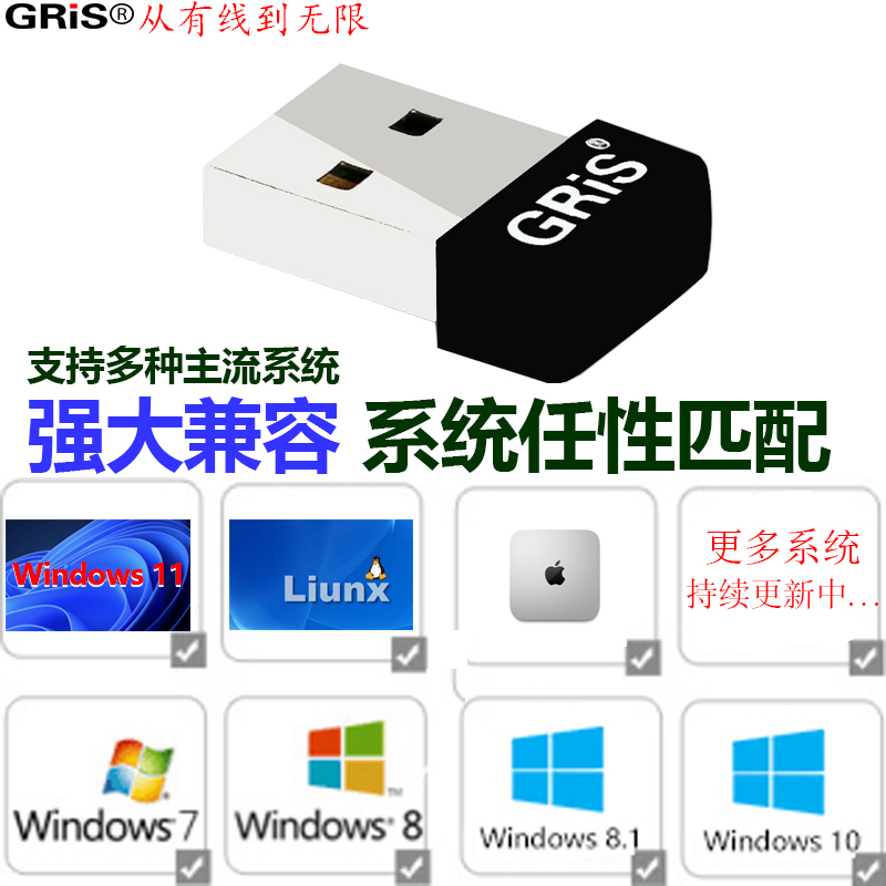 GRIS USB无线网卡MT7601台式机笔记本电脑wifi接收器WIN11 10 8免驱动 7和XP蓝光机监控电视机顶盒联发科雷凌 - 图1