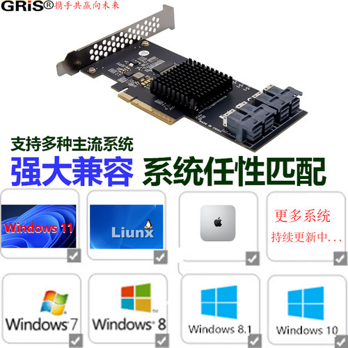 GRIS PCI-E转U.2 NVMe RAID阵列卡SFF8639-8643 PCIE X8 SDD硬盘扩展卡U.2台式机服务器PLX8724芯片HDD转接线 - 图0