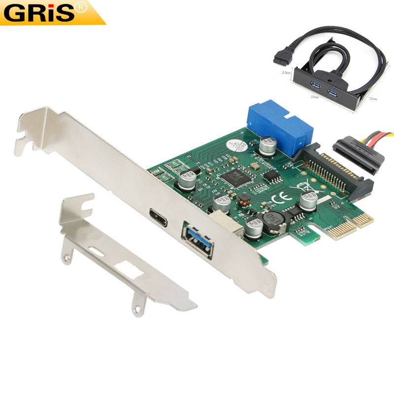 GRIS PCI-E TYPE-C3.1 USB连接卡台式机快充电2.4A前置面板转换器 - 图0