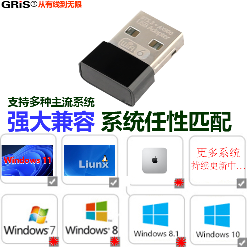 GRIS WIFI6USB无线网卡BT5.3蓝牙适配器WiFi二合一Realtek瑞昱8851BU台式机AX900笔记本电脑WIN11免驱动Win10-图1