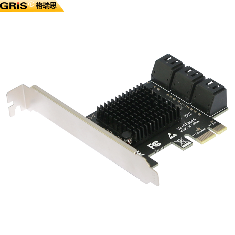 GRIS 6口PCI-E转SATA 3.0 X1扩展卡6Gbps高速不支持raid阵列卡电脑SSD固态硬盘转接台式机服务器Serial ATA线 - 图0