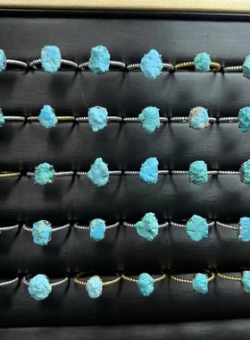 好记水晶绿松石原矿戒指s925银镶嵌小众复古精致随机发送朋友礼物