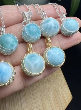 好记水晶海纹石绕线吊坠铜线制作时尚清冷高级精致感随机发送家人