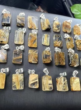 好记水晶钛晶小方牌吊坠项链锁骨链配饰s925银镶嵌送朋友生日礼物