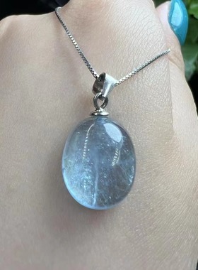 好记水晶海蓝宝小吊坠项链锁骨链配饰清冷随机发规格12-16mm左右